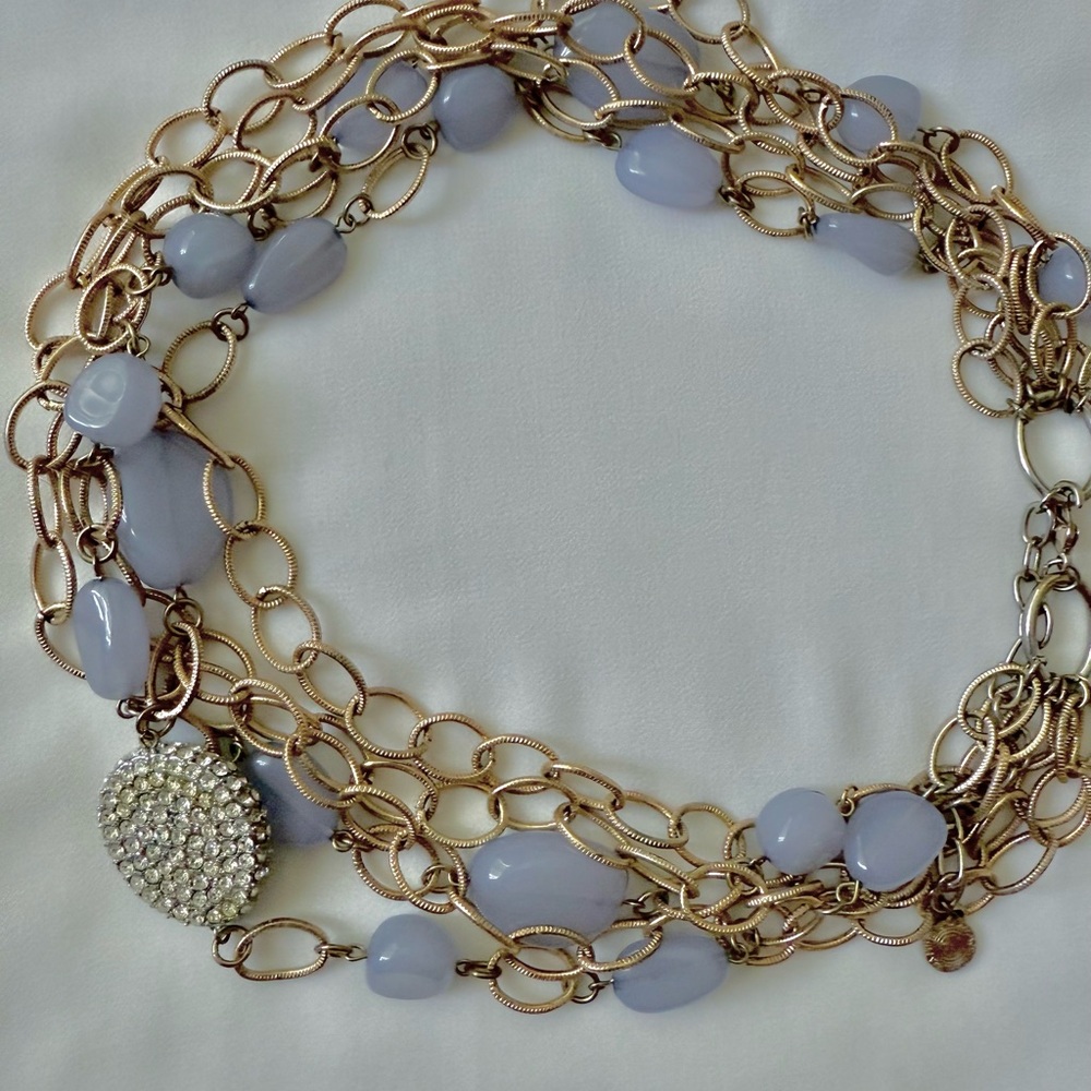 Cache Gold and Purple Multi-Strand Necklace with Crystal Accents